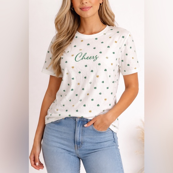 Denim & Flower Tops - Denim & Flower Ricky Singh Shamrock Irish Print Cheers